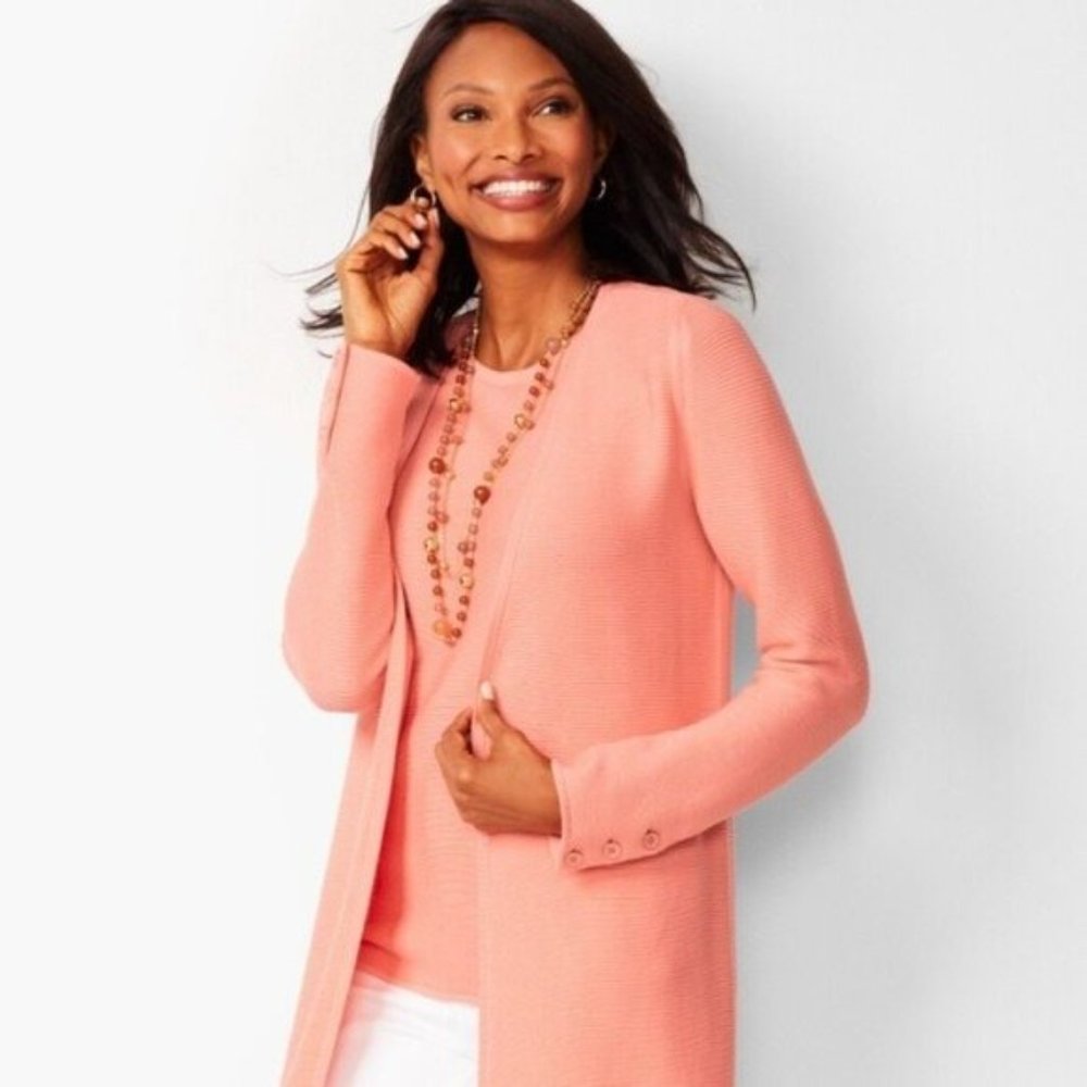 Talbots Coral Ribbed Long Ottoman Cardigan - Picture 7 of 7